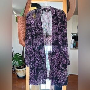 Sheer Black and Purple Paisley Women's Open Front Top / Cardigan XXL